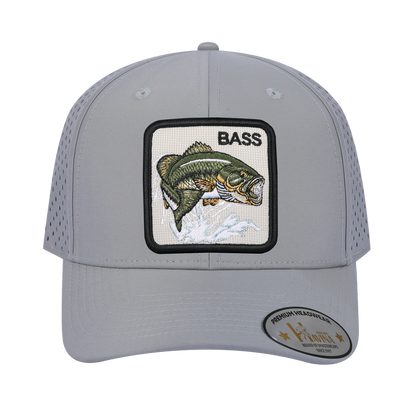 Bass 6-Panel Microfiber Laser Hole Trucker Hat with Light Grey front and Light Grey back
