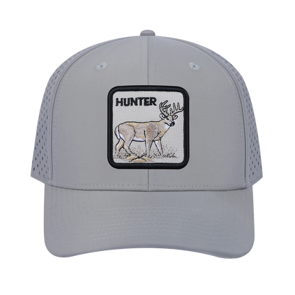 Hunter 6-Panel Microfiber Laser Hole Trucker Hat with Light Grey front and Light Grey back