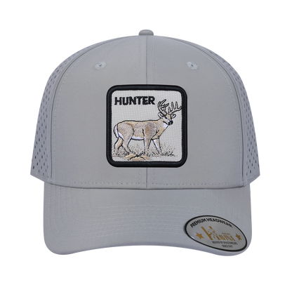 Hunter 6-Panel Microfiber Laser Hole Trucker Hat with Light Grey front and Light Grey back
