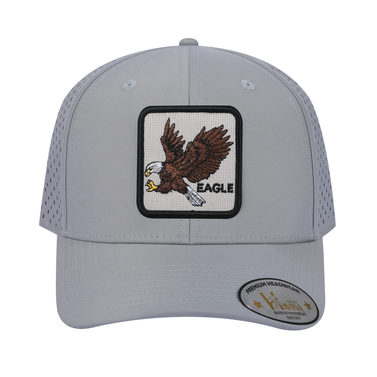 Eagle 6-Panel Microfiber Laser Hole Trucker Hat with Light Grey front and Light Grey back