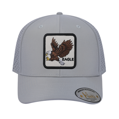 Eagle 6-Panel Microfiber Laser Hole Trucker Hat with Light Grey front and Light Grey back