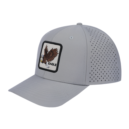 Eagle 6-Panel Microfiber Laser Hole Trucker Hat with Light Grey front and Light Grey back