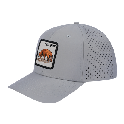 Red Fox 6-Panel Microfiber Laser Hole Trucker Hat with Light Grey front and Light Grey back