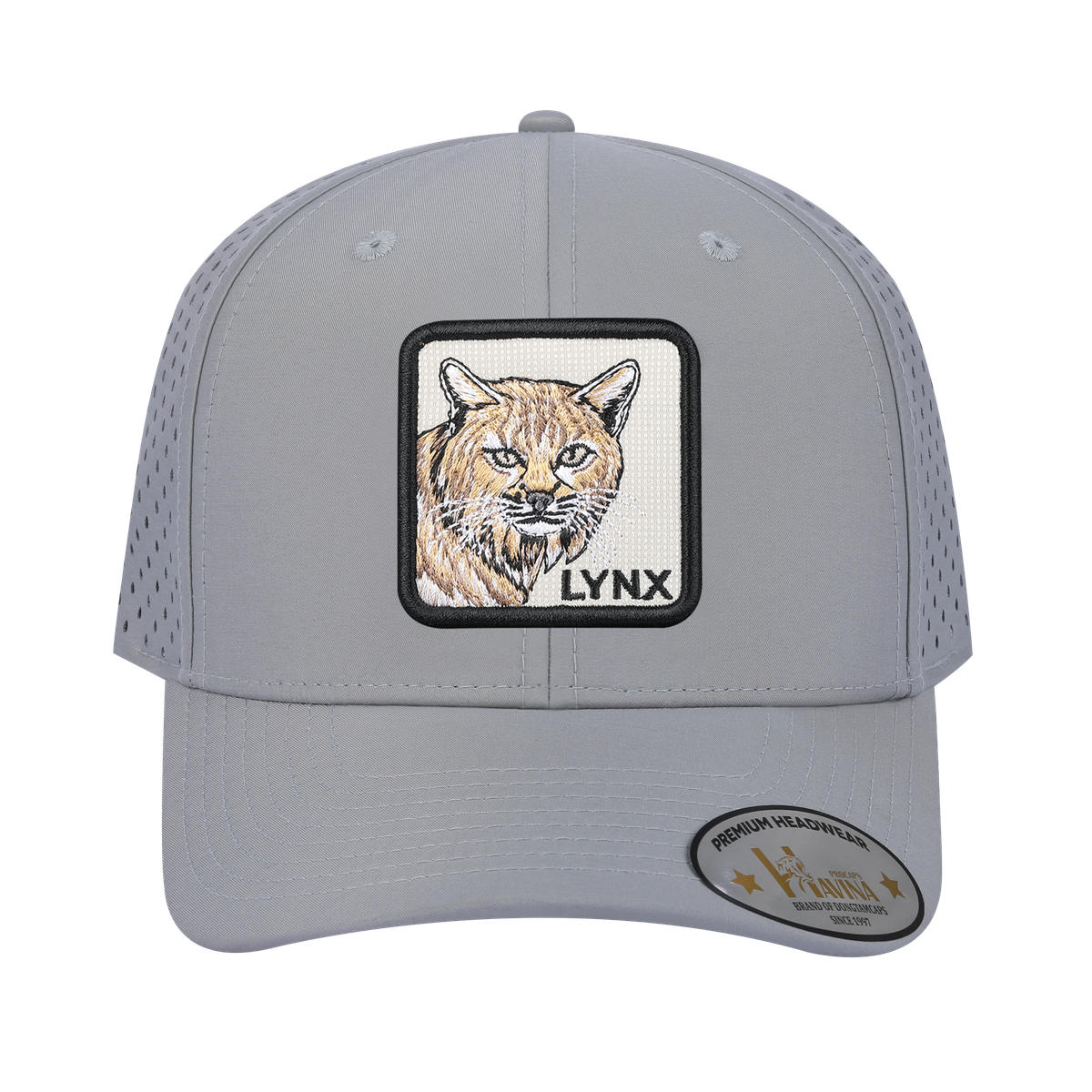 Lynx 6-Panel Microfiber Laser Hole Trucker Hat with Light Grey front and Light Grey back