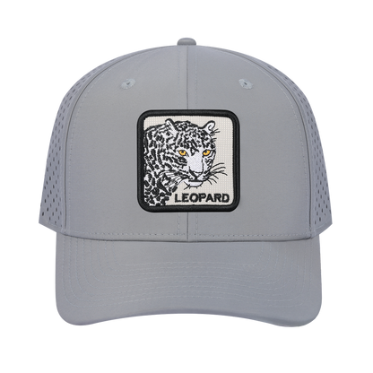 Leopard 6-Panel Microfiber Laser Hole Trucker Hat with Light Grey front and Light Grey back