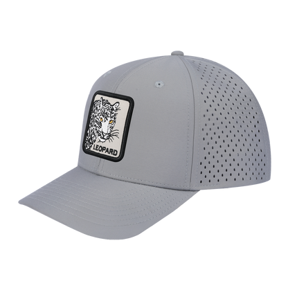 Leopard 6-Panel Microfiber Laser Hole Trucker Hat with Light Grey front and Light Grey back