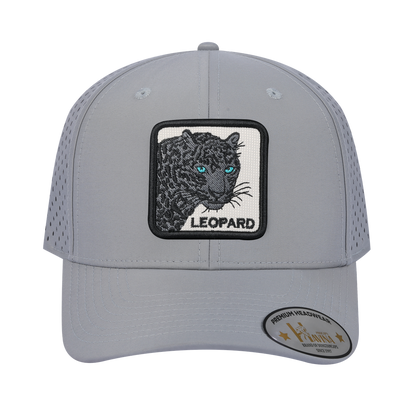 Leopard V2 6-Panel Microfiber Laser Hole Trucker Hat with Light Grey front and Light Grey back