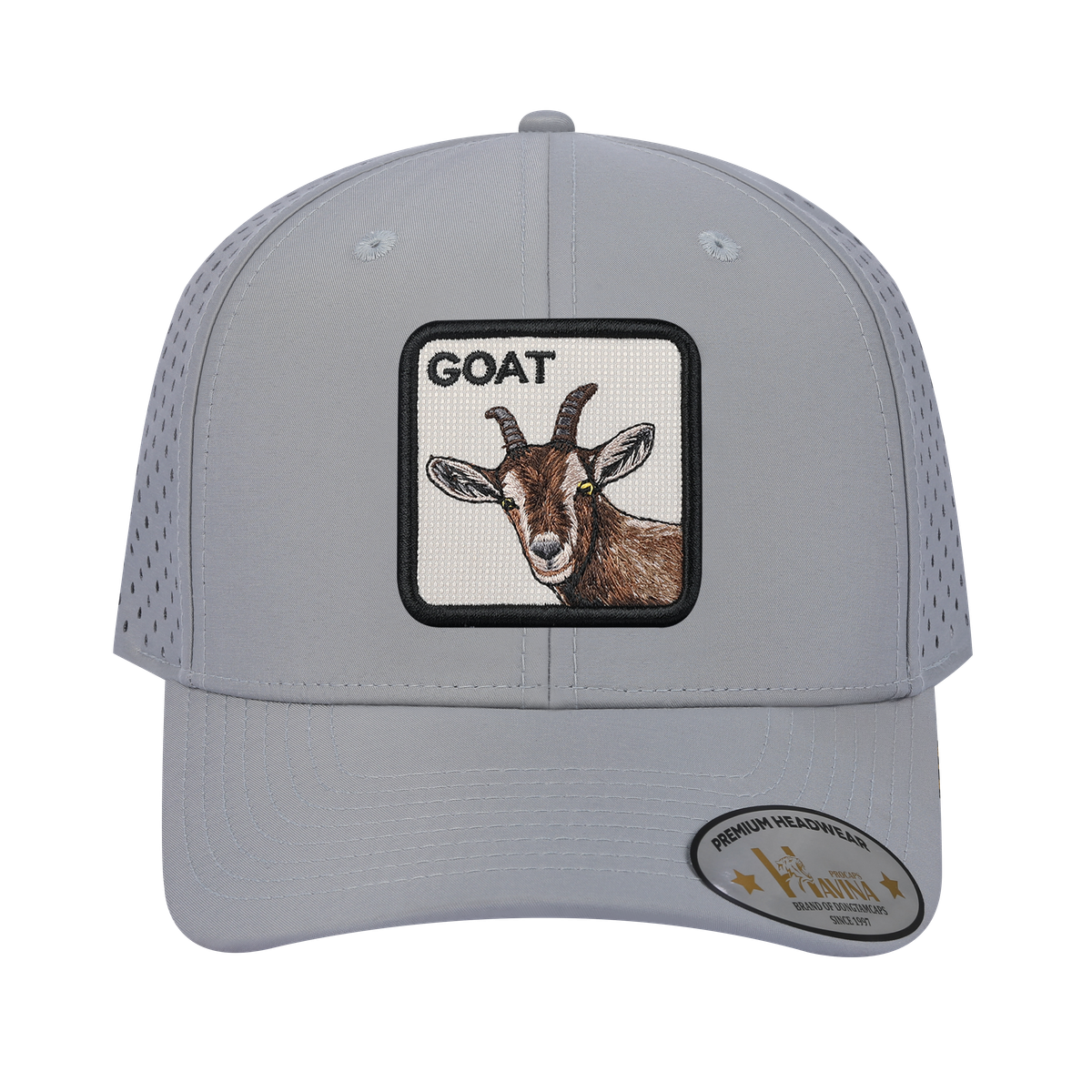 Goat 6-Panel Microfiber Laser Hole Trucker Hat with Light Grey front and Light Grey back