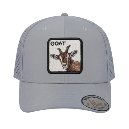 Goat 6-Panel Microfiber Laser Hole Trucker Hat with Light Grey front and Light Grey back
