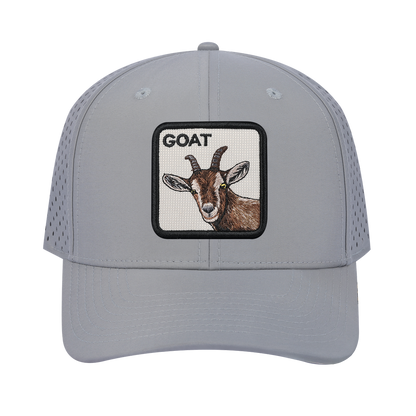 Goat 6-Panel Microfiber Laser Hole Trucker Hat with Light Grey front and Light Grey back