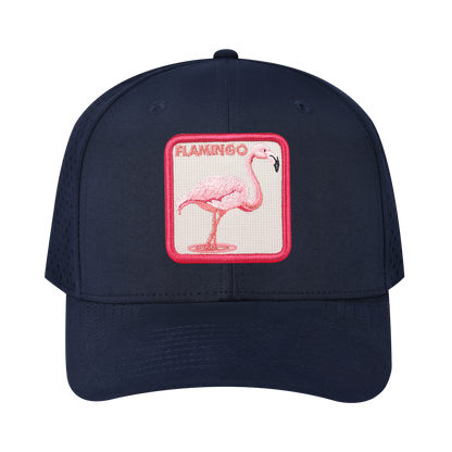 Flamingo 6-Panel Microfiber Laser Hole Trucker Hat with Navy front and Navy back