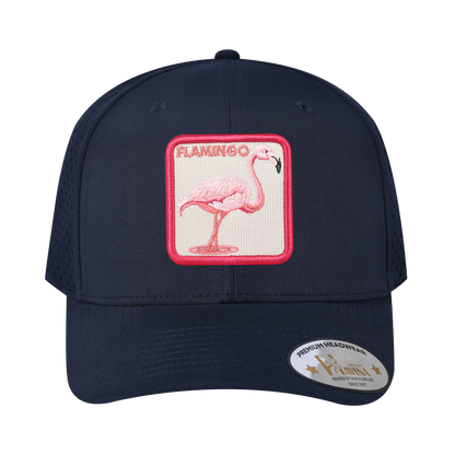 Embroidered The Flamingo - 6 Panel Microfiber Laser hole Trucker Hat - Navy/Navy