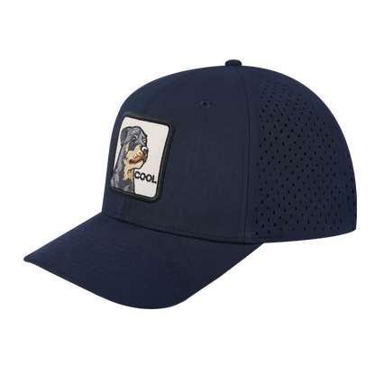 Cool 6-Panel Microfiber Laser Hole Trucker Hat with Navy front and Navy back