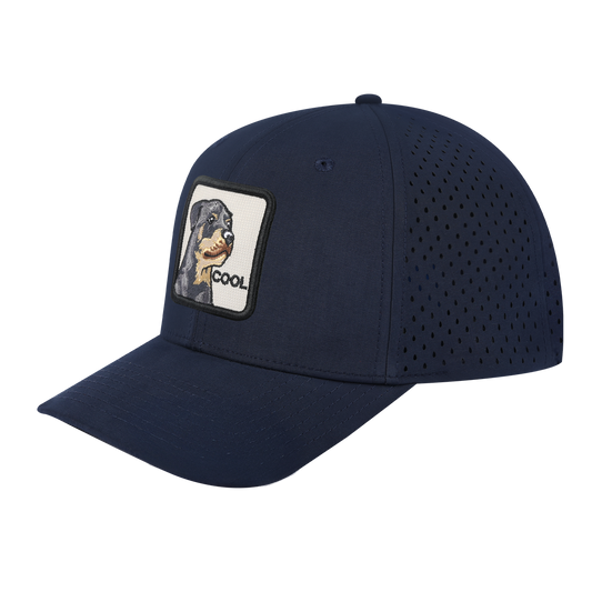 Cool 6-Panel Microfiber Laser Hole Trucker Hat with Navy front and Navy back