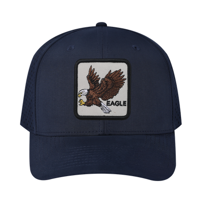 Eagle 6-Panel Microfiber Laser Hole Trucker Hat with Navy front and Navy back