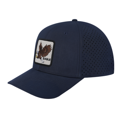 Eagle 6-Panel Microfiber Laser Hole Trucker Hat with Navy front and Navy back
