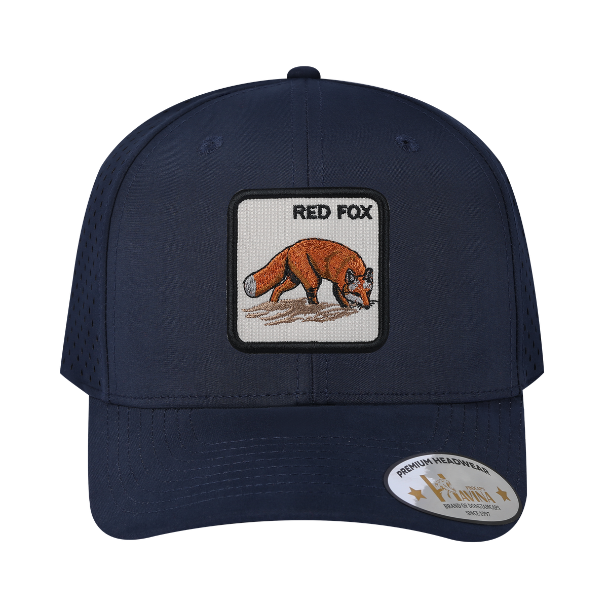 Red Fox 6-Panel Microfiber Laser Hole Trucker Hat with Navy front and Navy back