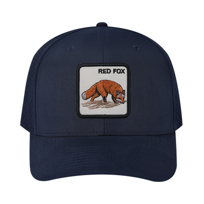 Red Fox 6-Panel Microfiber Laser Hole Trucker Hat with Navy front and Navy back