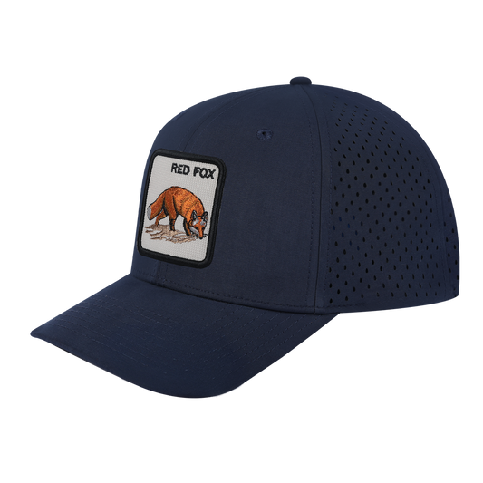 Red Fox 6-Panel Microfiber Laser Hole Trucker Hat with Navy front and Navy back