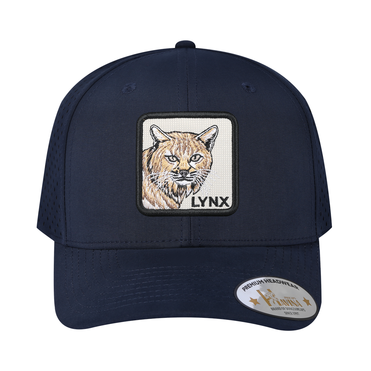 Lynx 6-Panel Microfiber Laser Hole Trucker Hat with Navy front and Navy back