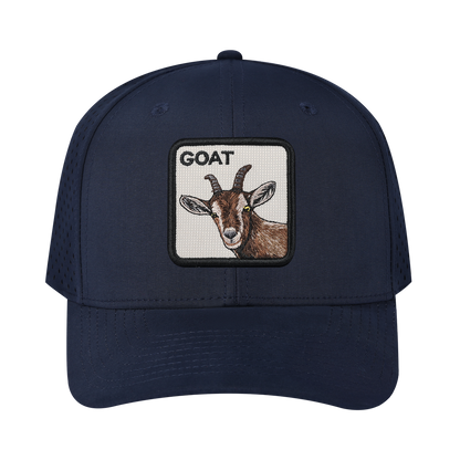Goat 6-Panel Microfiber Laser Hole Trucker Hat with Navy front and Navy back