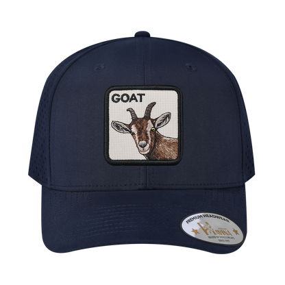 Goat 6-Panel Microfiber Laser Hole Trucker Hat with Navy front and Navy back