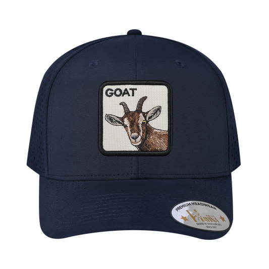 Embroidered The Goat - 6 Panel Microfiber Laser hole Trucker Hat - Navy/Navy