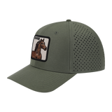 Horse 6-Panel Microfiber Laser Hole Trucker Hat with Olive front and Olive back