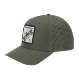 Dragonfly 6-Panel Microfiber Laser Hole Trucker Hat with Olive front and Olive back