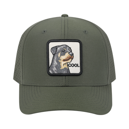 Cool 6-Panel Microfiber Laser Hole Trucker Hat with Olive front and Olive back