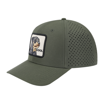 Cool 6-Panel Microfiber Laser Hole Trucker Hat with Olive front and Olive back