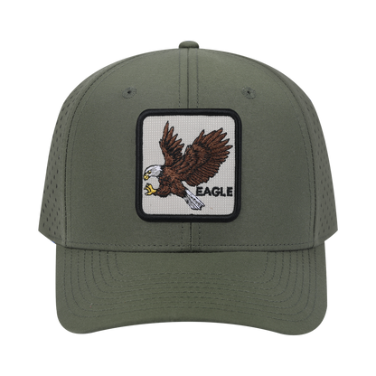 Eagle 6-Panel Microfiber Laser Hole Trucker Hat with Olive front and Olive back