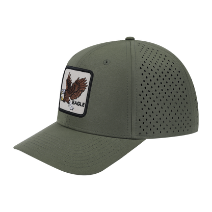 Eagle 6-Panel Microfiber Laser Hole Trucker Hat with Olive front and Olive back