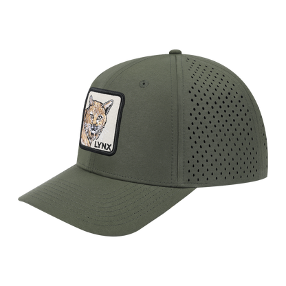 Lynx 6-Panel Microfiber Laser Hole Trucker Hat with Olive front and Olive back