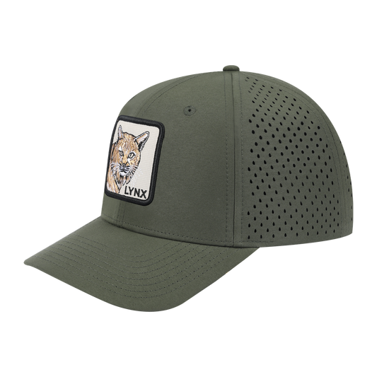 Lynx 6-Panel Microfiber Laser Hole Trucker Hat with Olive front and Olive back