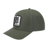 Leopard V2 6-Panel Microfiber Laser Hole Trucker Hat with Olive front and Olive back