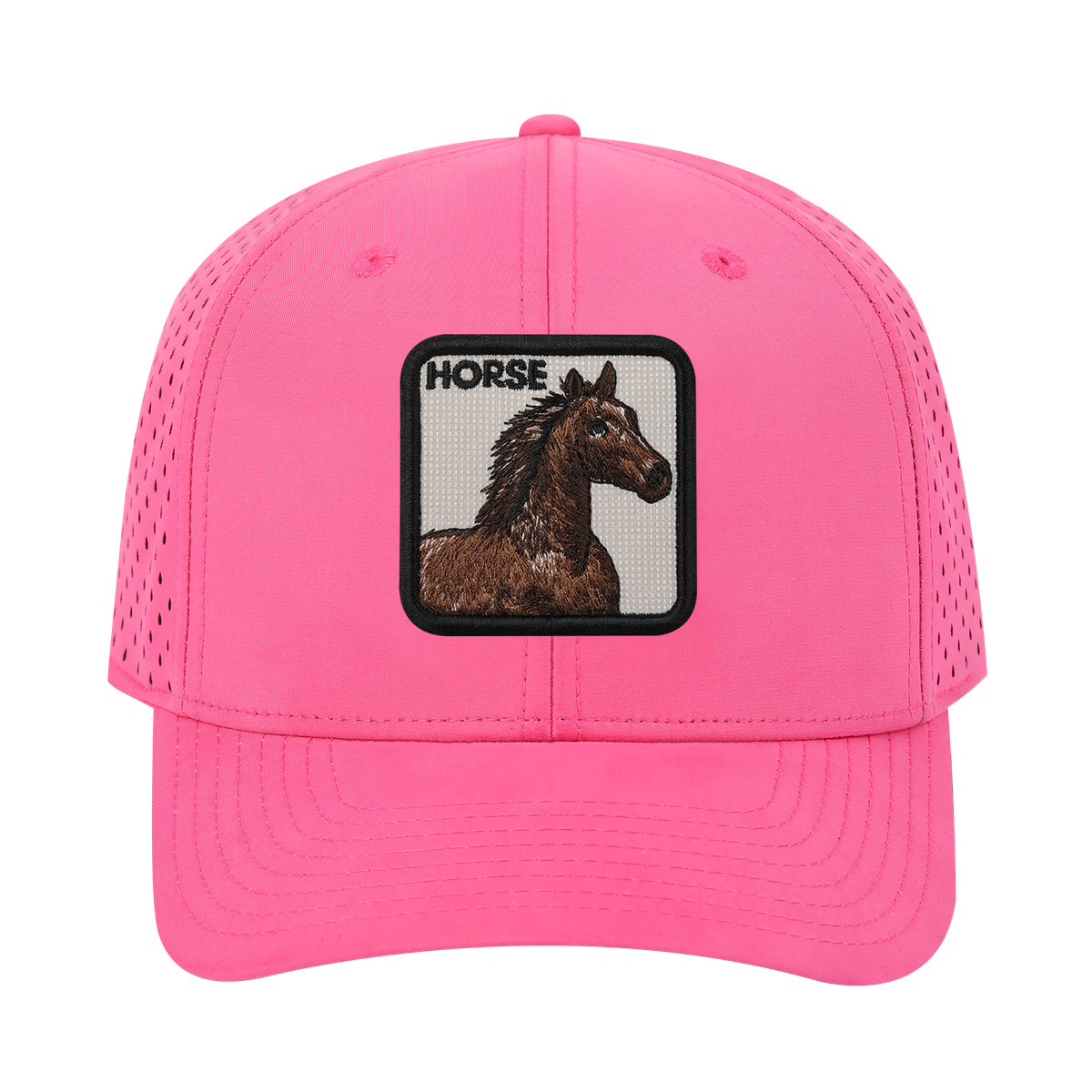 Horse 6-Panel Microfiber Laser Hole Trucker Hat with Pink front and Pink back