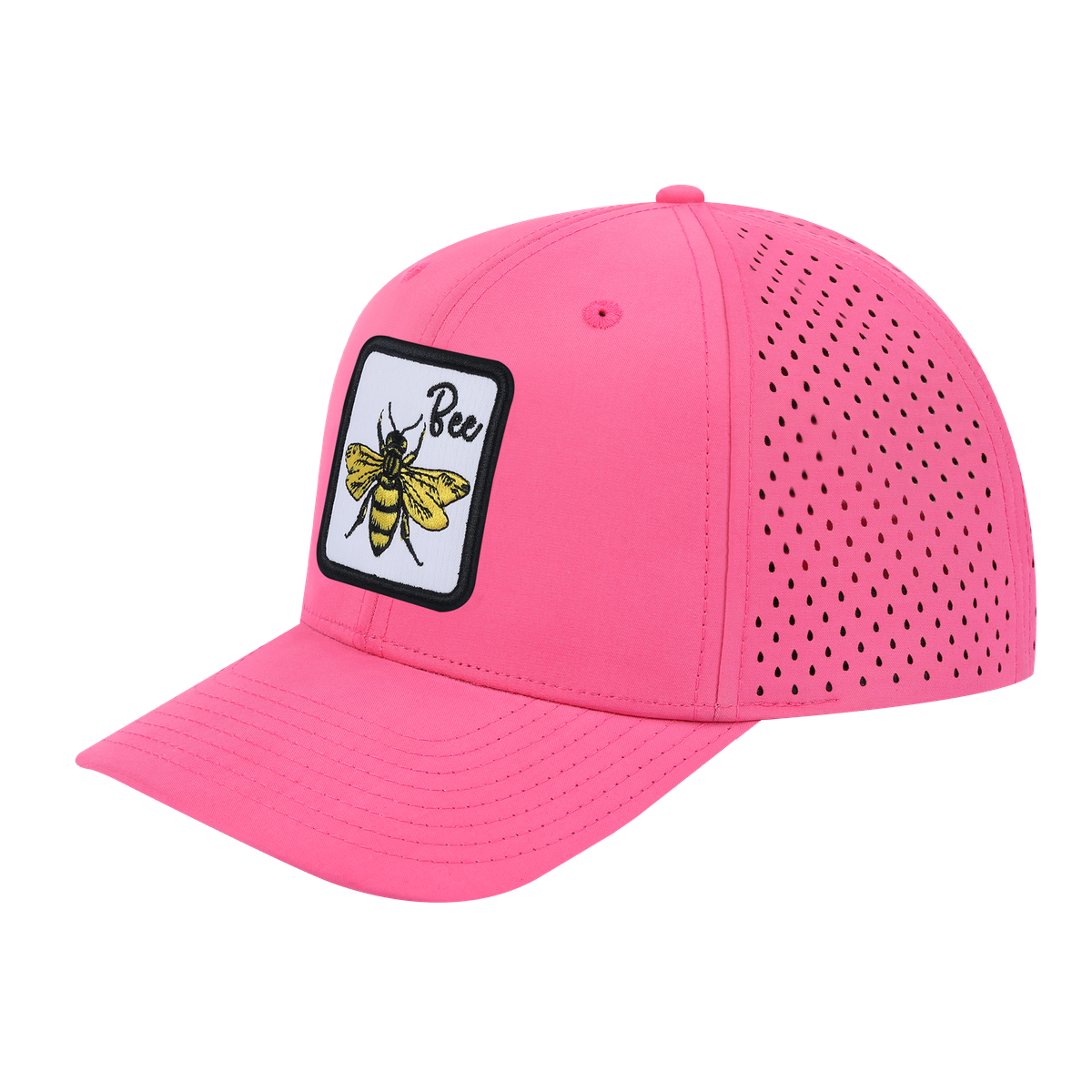 Bee 6-Panel Microfiber Laser Hole Trucker Hat with Pink front and Pink back