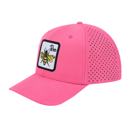 Bee 6-Panel Microfiber Laser Hole Trucker Hat with Pink front and Pink back