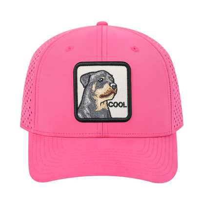Cool 6-Panel Microfiber Laser Hole Trucker Hat with Pink front and Pink back