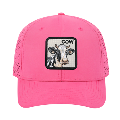Cow 6-Panel Microfiber Laser Hole Trucker Hat with Pink front and Pink back