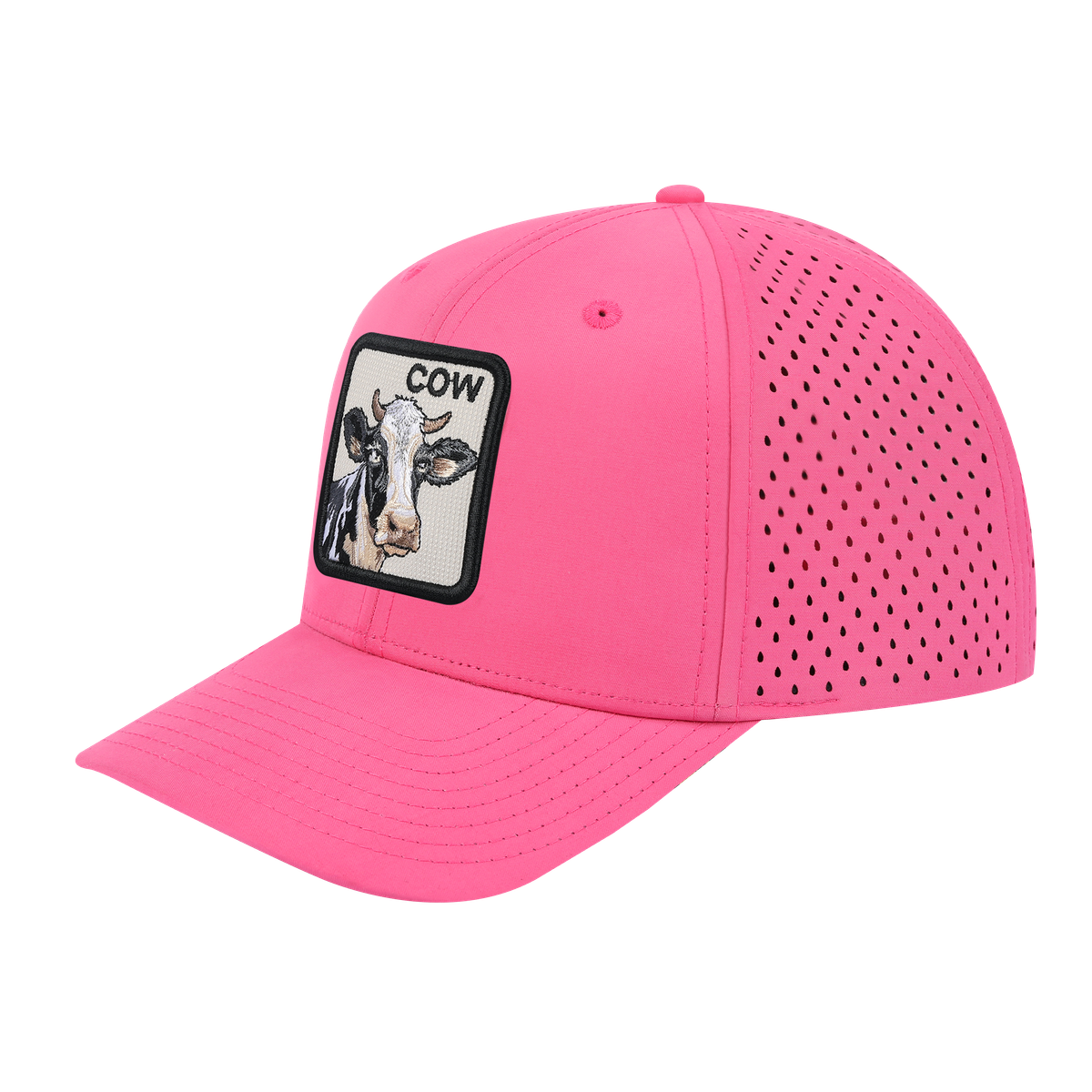 Cow 6-Panel Microfiber Laser Hole Trucker Hat with Pink front and Pink back