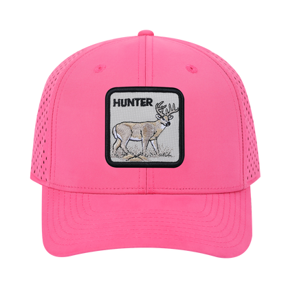 Hunter 6-Panel Microfiber Laser Hole Trucker Hat with Pink front and Pink back