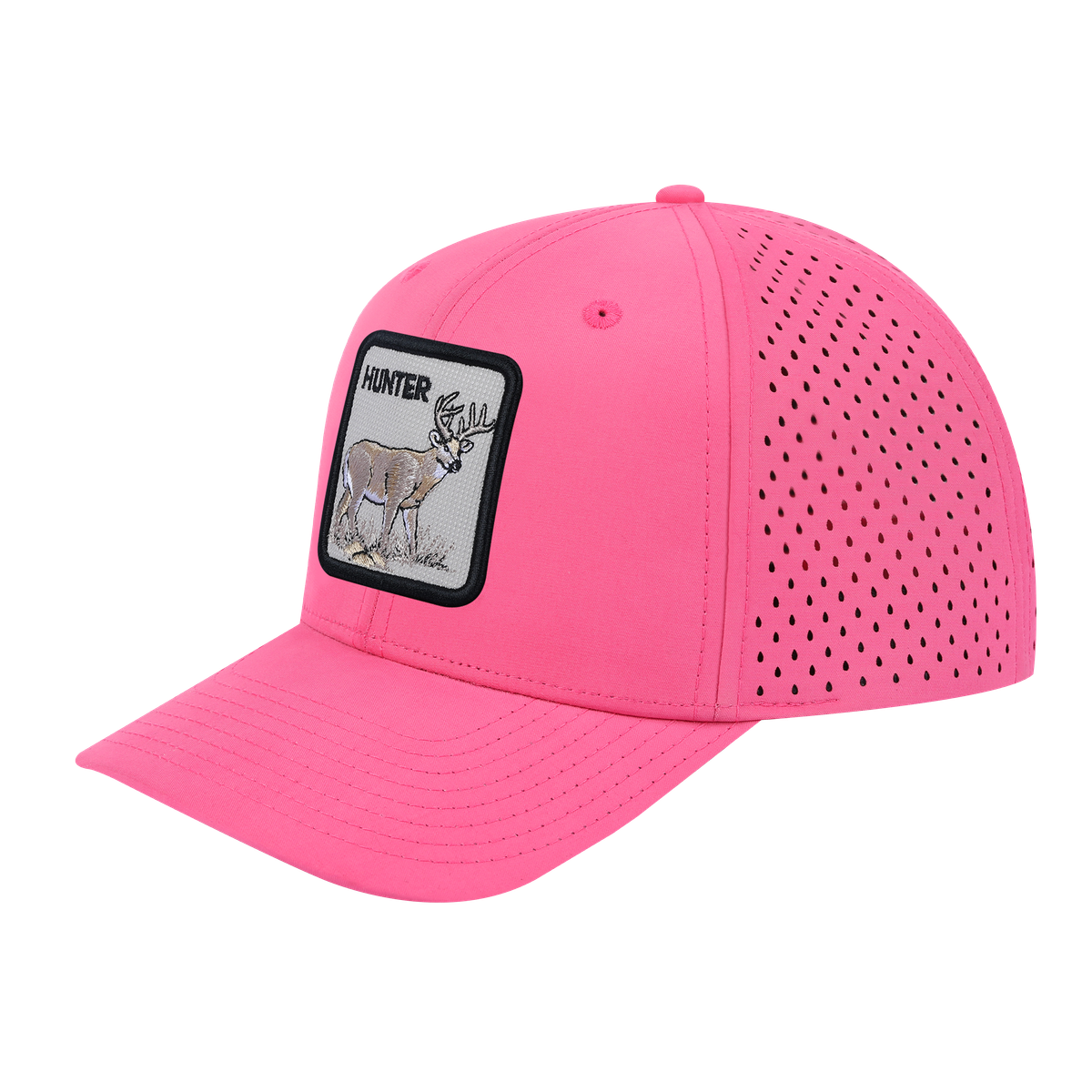 Hunter 6-Panel Microfiber Laser Hole Trucker Hat with Pink front and Pink back