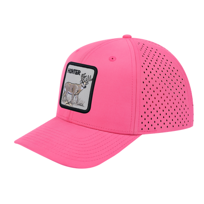 Hunter 6-Panel Microfiber Laser Hole Trucker Hat with Pink front and Pink back