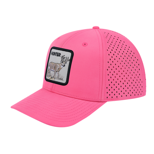 Hunter 6-Panel Microfiber Laser Hole Trucker Hat with Pink front and Pink back