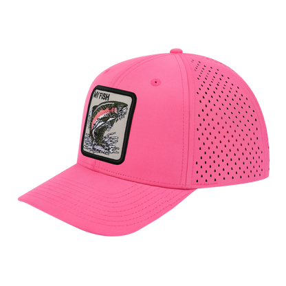 My Fish 6-Panel Microfiber Laser Hole Trucker Hat with Pink front and Pink back