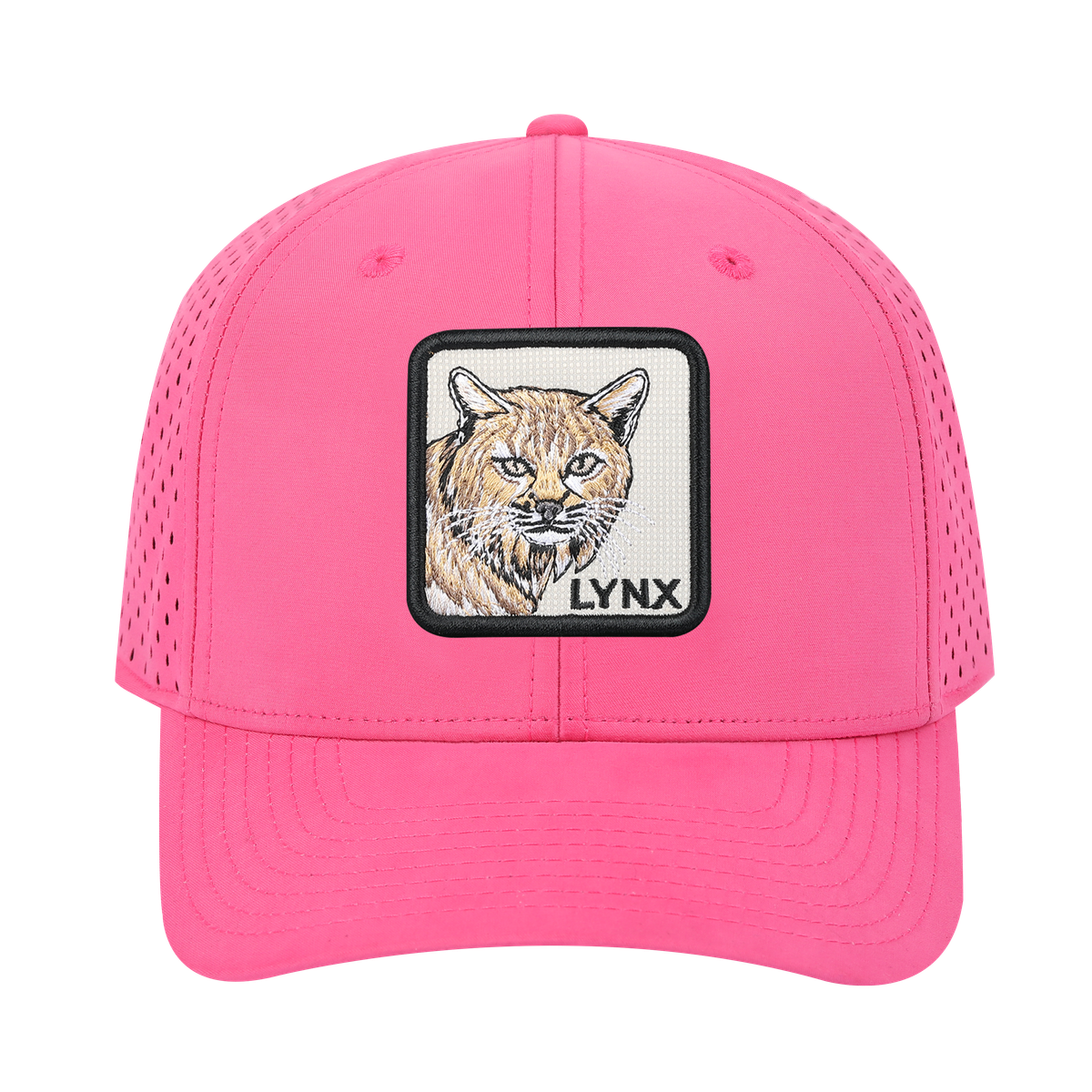 Lynx 6-Panel Microfiber Laser Hole Trucker Hat with Pink front and Pink back