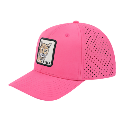 Lynx 6-Panel Microfiber Laser Hole Trucker Hat with Pink front and Pink back