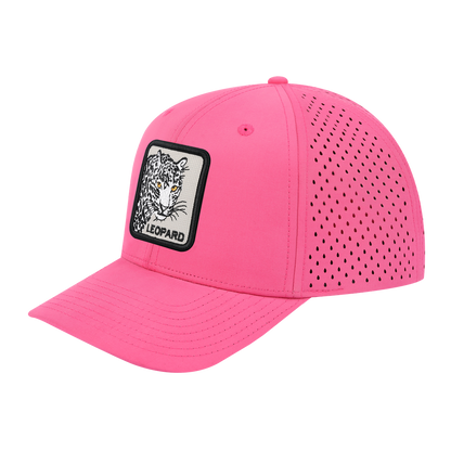 Leopard 6-Panel Microfiber Laser Hole Trucker Hat with Pink front and Pink back